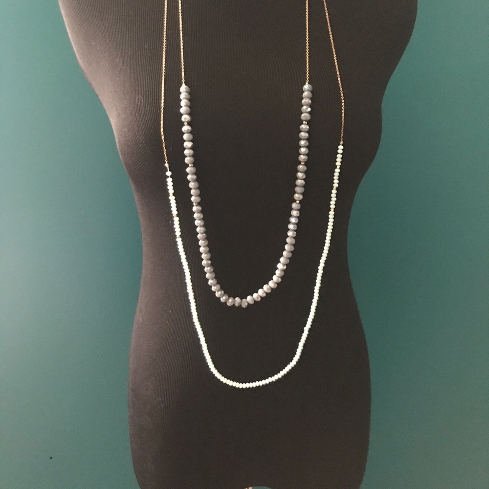 Sea foam and gray beaded necklaces